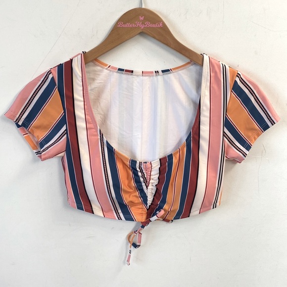 (B21) NEW ModCloth Striped cap Shortsleeved Crop top ONLY, Size Small, NWOT - Picture 4 of 10